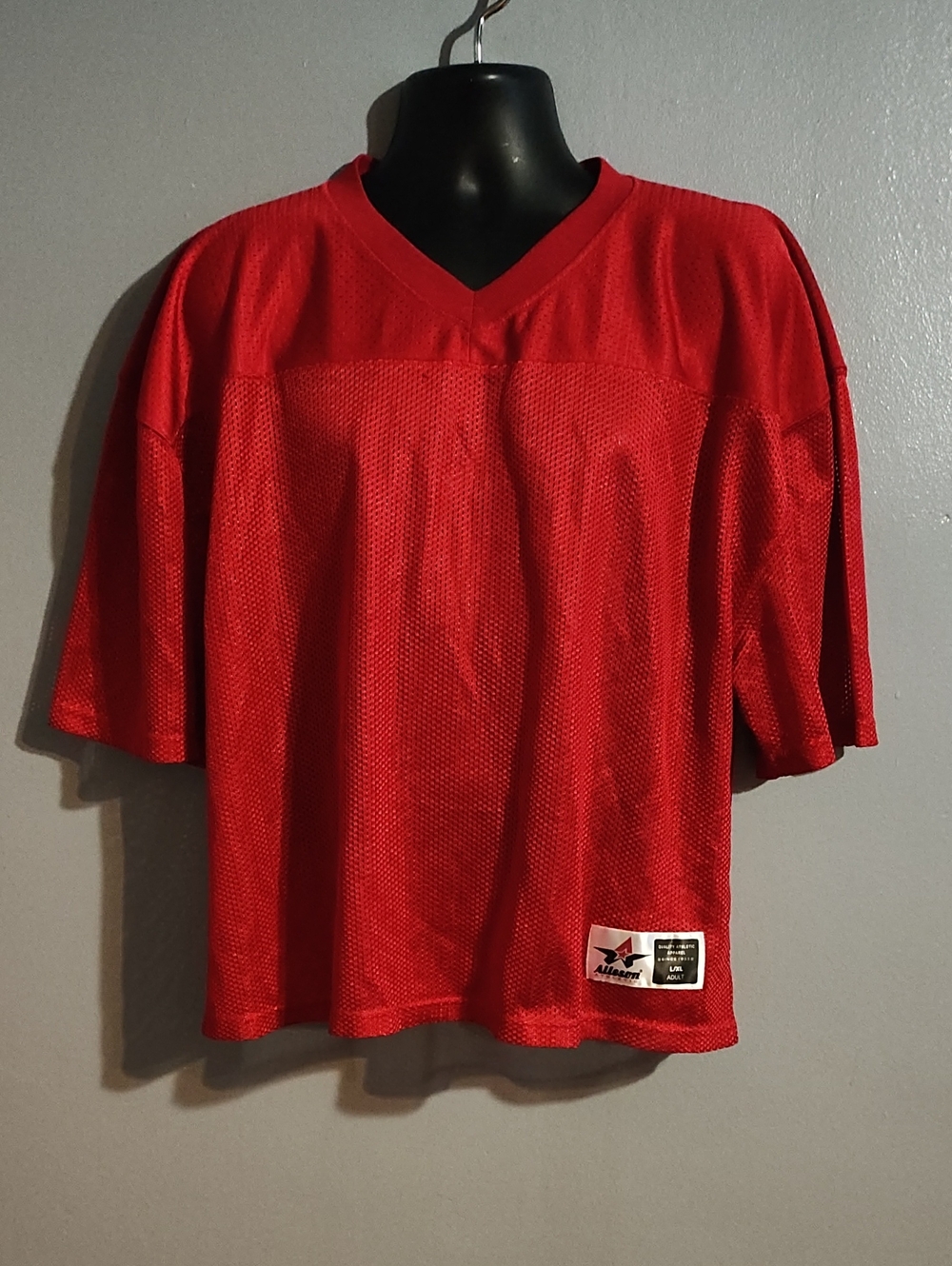 Alleson Athletic Red Mesh V-Neck Sports Jersey Shirt -